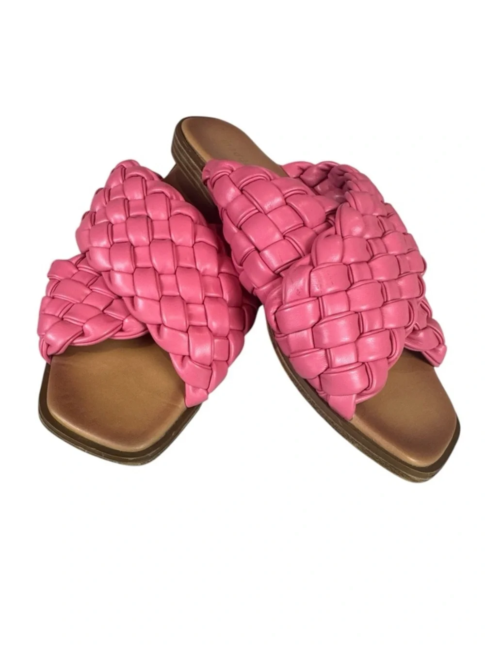 Steve Madden Bubblegum Pink Woven Slide Sandals Square Toe Slip On Size 8.5